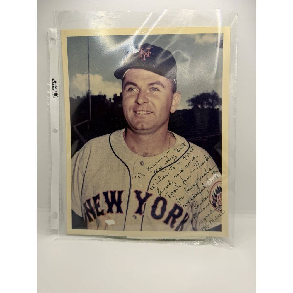 Bob ‘Lefty’ Miller Mets Signed Autographed 8X10 Photo And Greeting Cards Lot